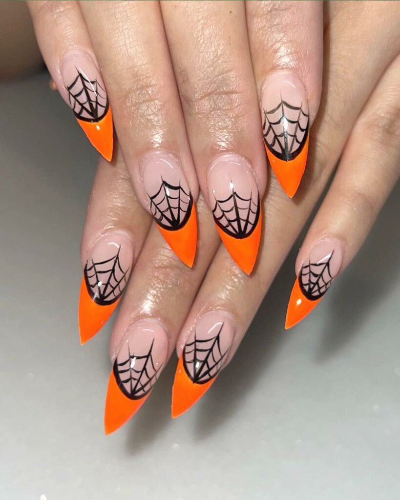 Orange spider web nails