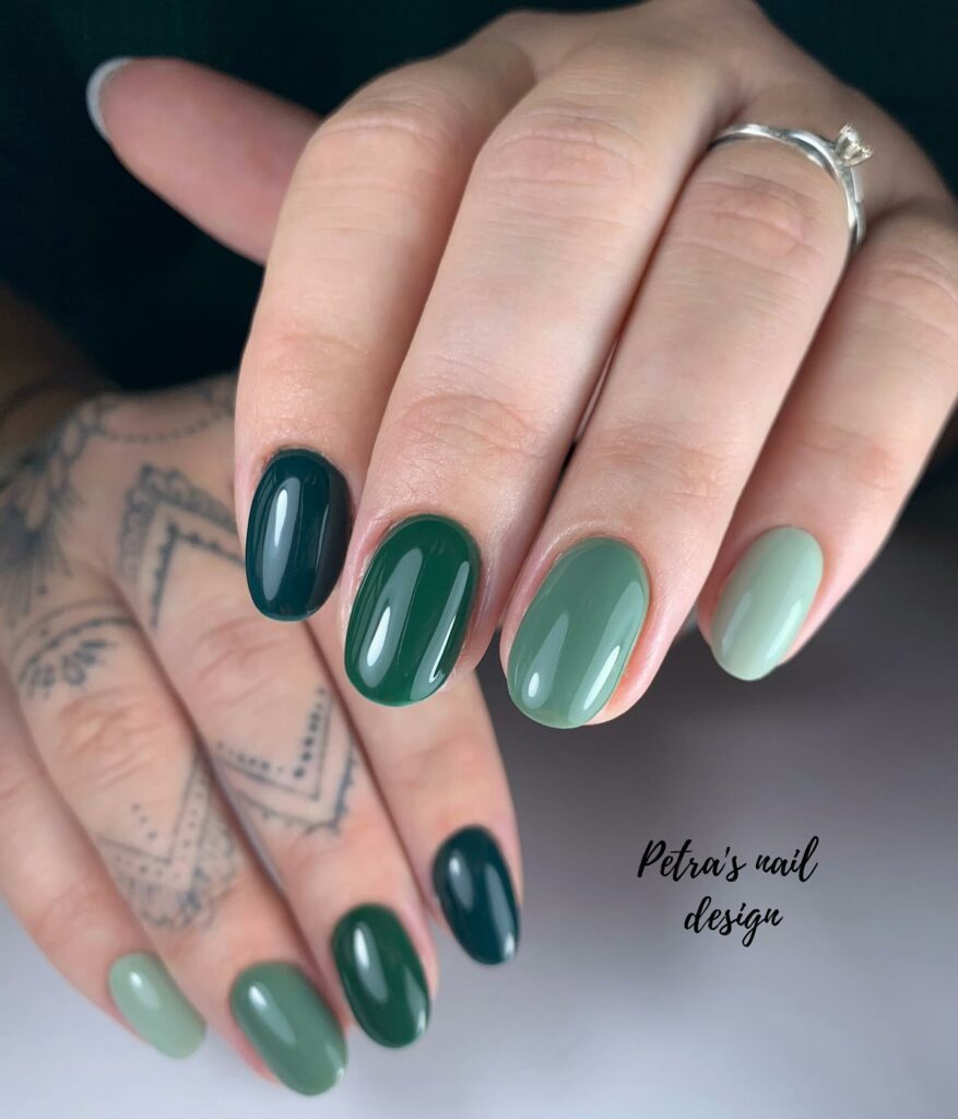 Oval-Shaped Olive Green Nails