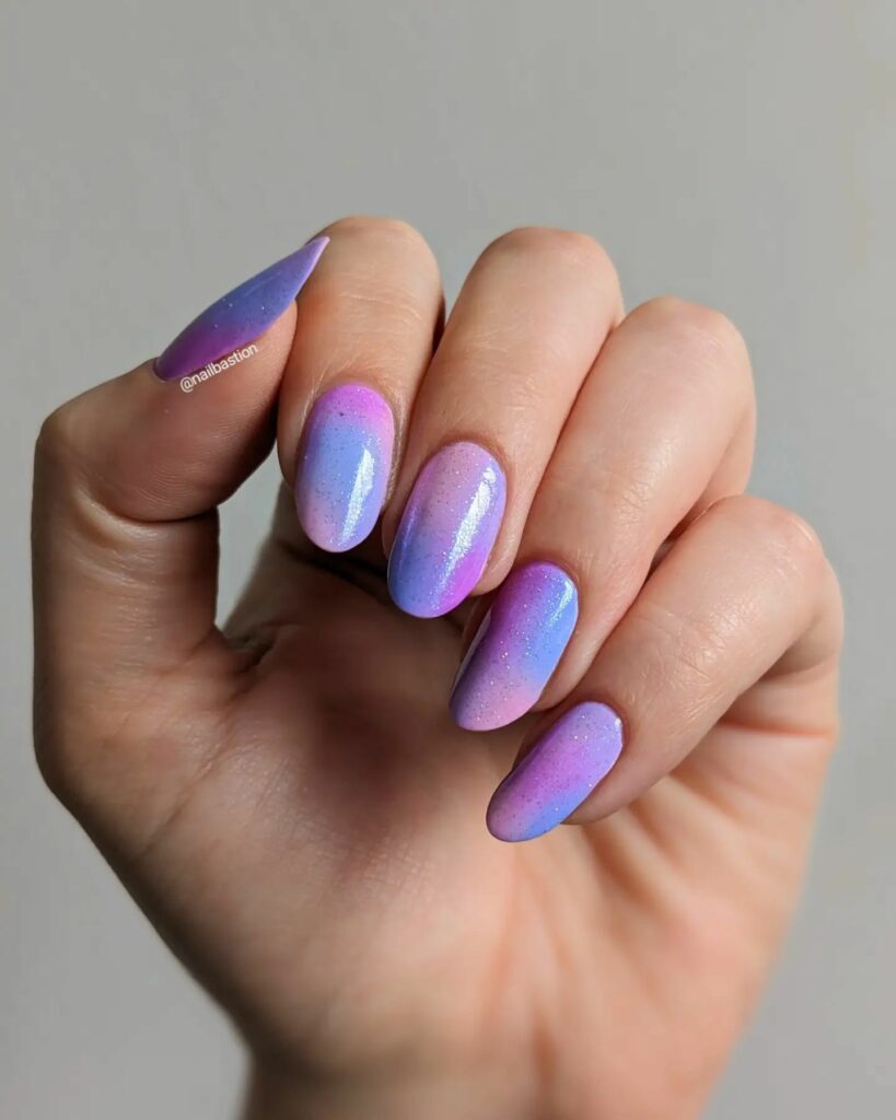 Two-Toned Pink and Purple Preppy Nails Design