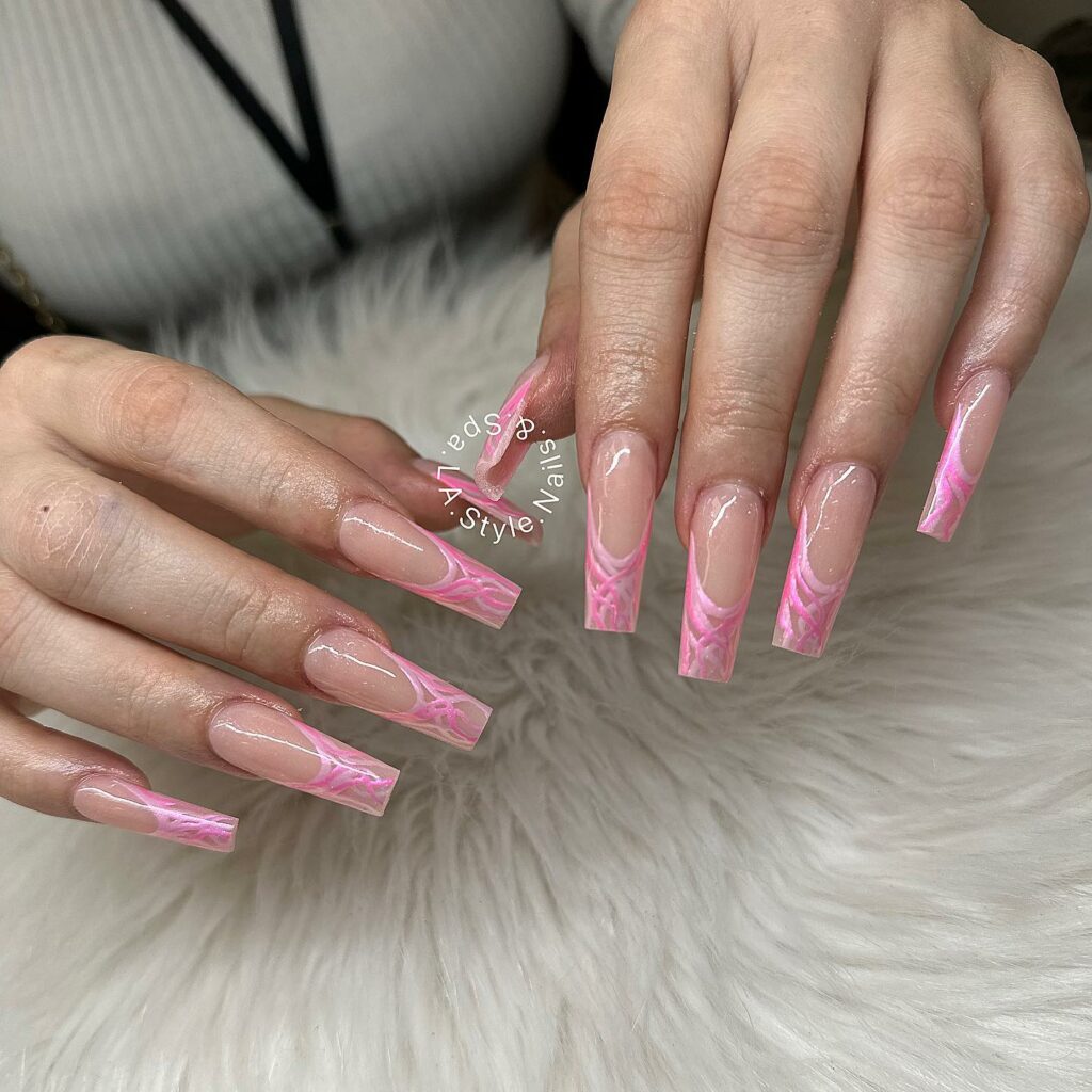 Chic Pink Coffin Preppy Nails