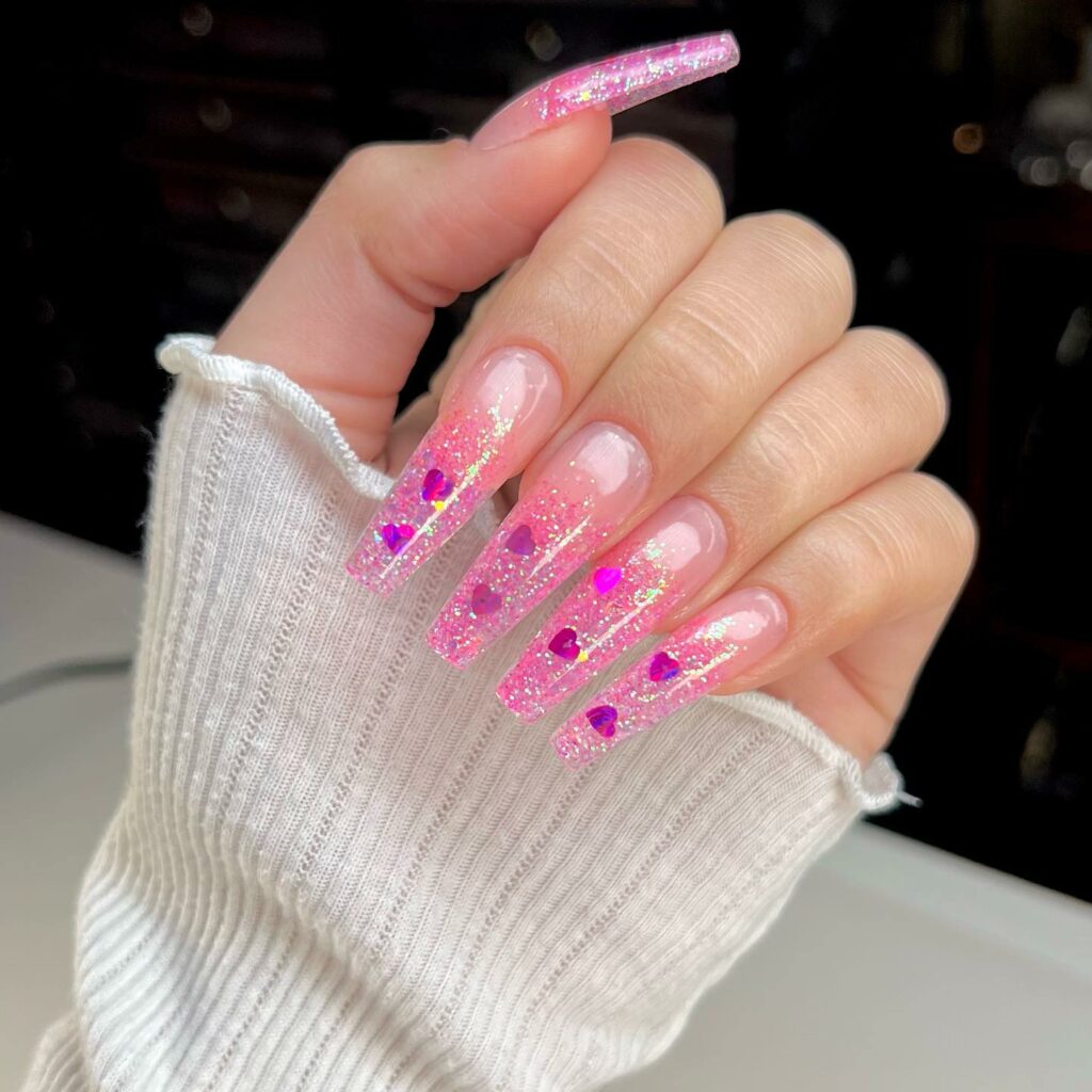 Romantic Pink Glitter Ombré Nails