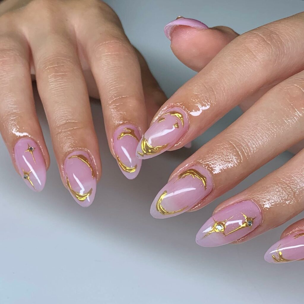 Pink Swirls rose gold nails
