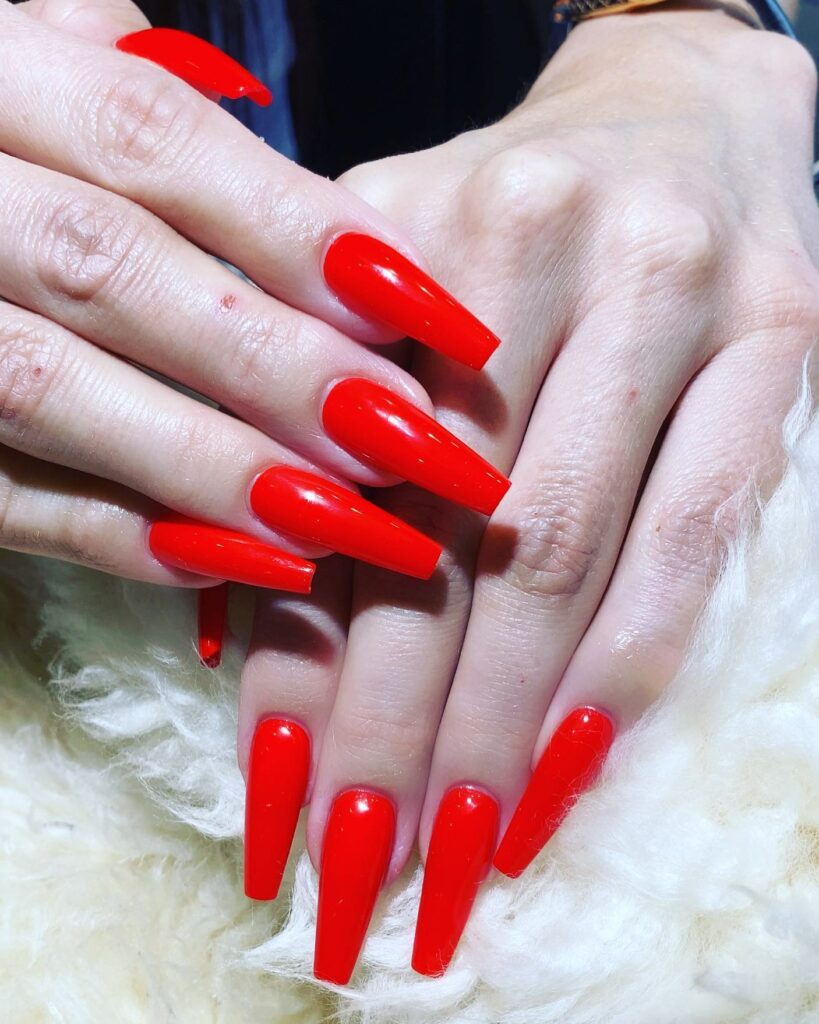 Plain Red Acrylic Nails
