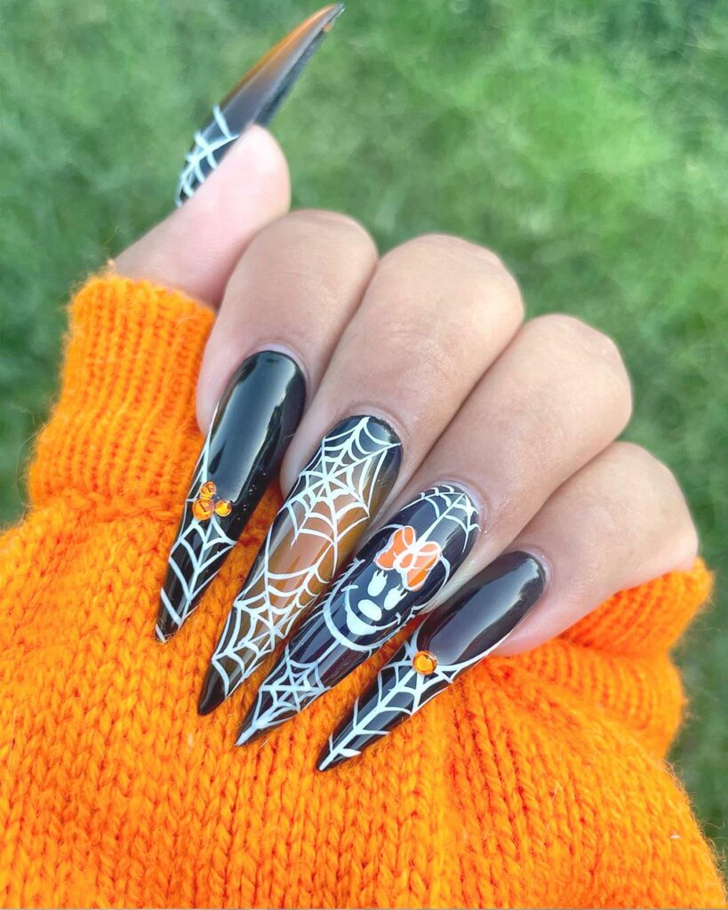 Pumpkin spider web nails