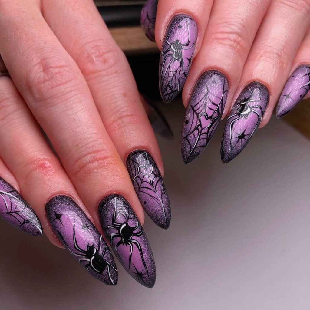 Purple spider web nails