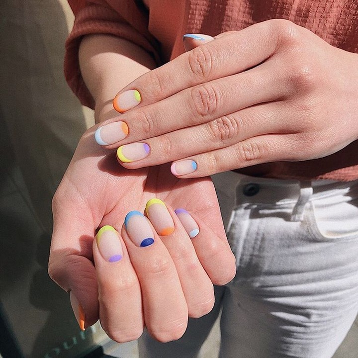 Rainbow Short French Nails