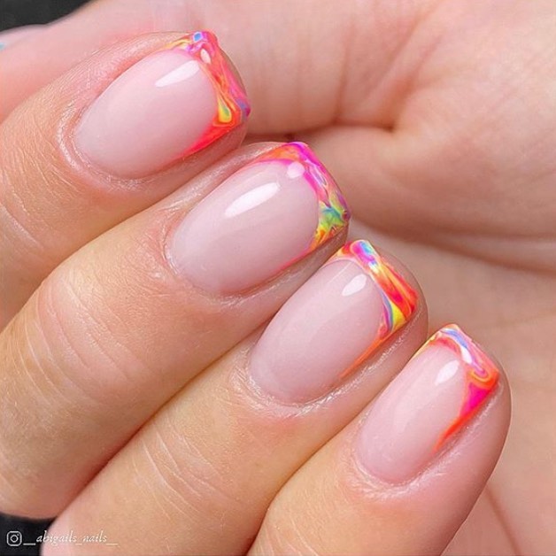 Rainbow Square French Nails