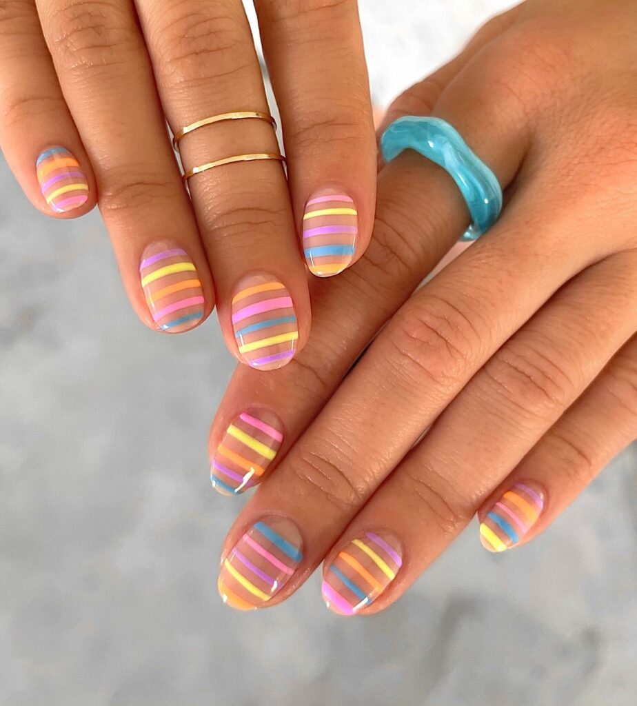 Rainbow Stripes pastel nails
