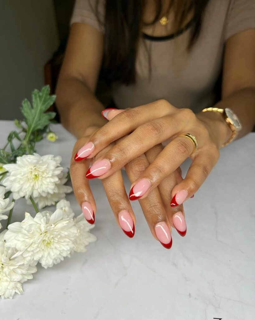 Red Christmas Short French Nails