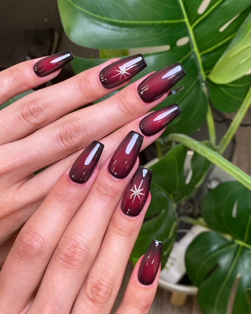 Sultry Red Coffin Preppy Nail Design