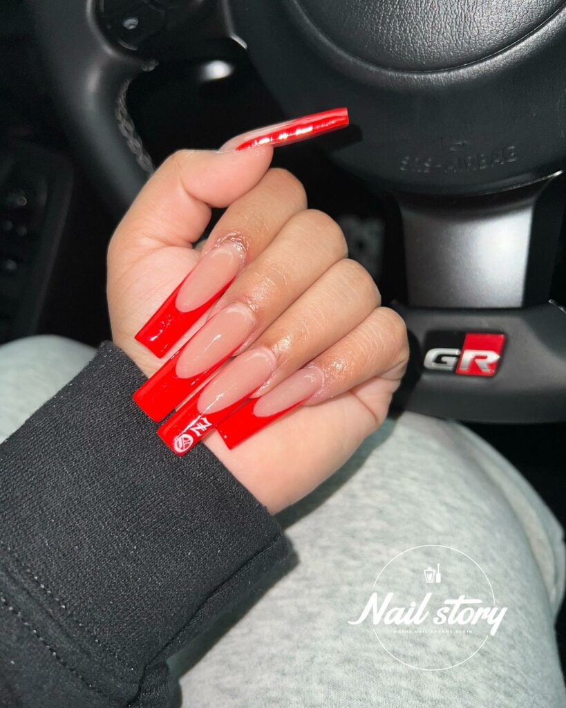Red French on Acrylic Nails