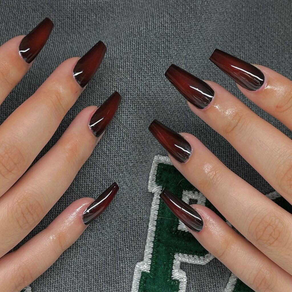 Red and Black Ombré Coffin Nails