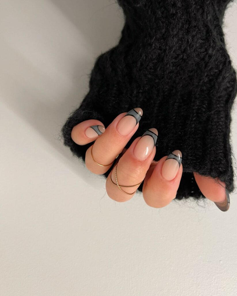 Retro Black Short French Nails