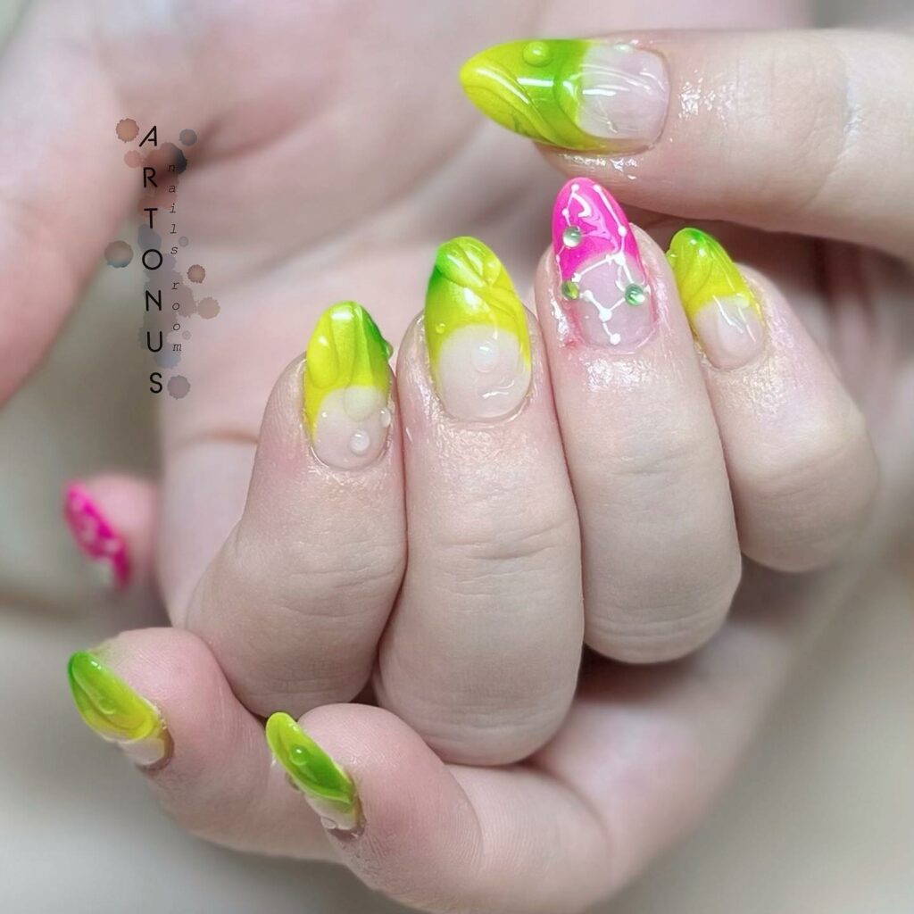 Light Green Nails with Dimensional Art