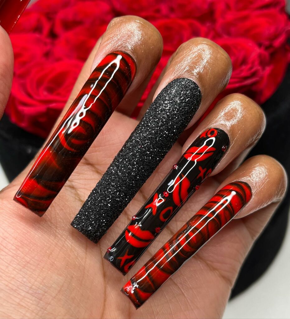 Roses Black and Red nails