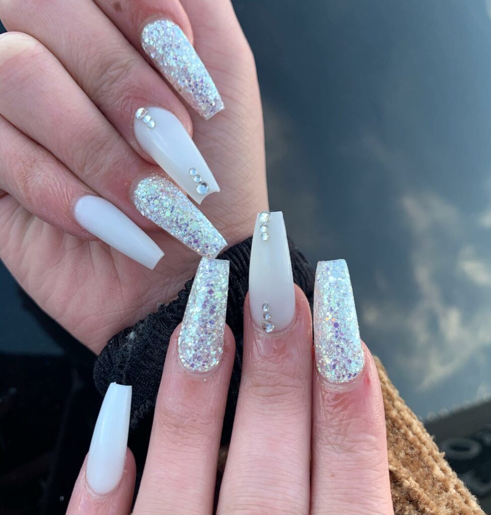 Shimmery Snow Acrylic Nails