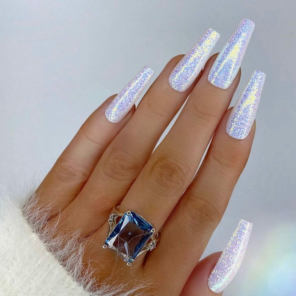 Pure White Glitter Christmas Nails
