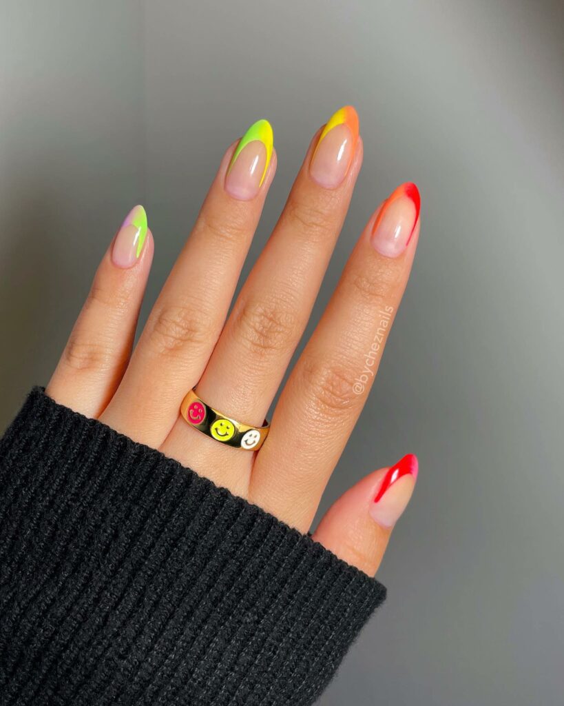 Neon Light Green French Nails