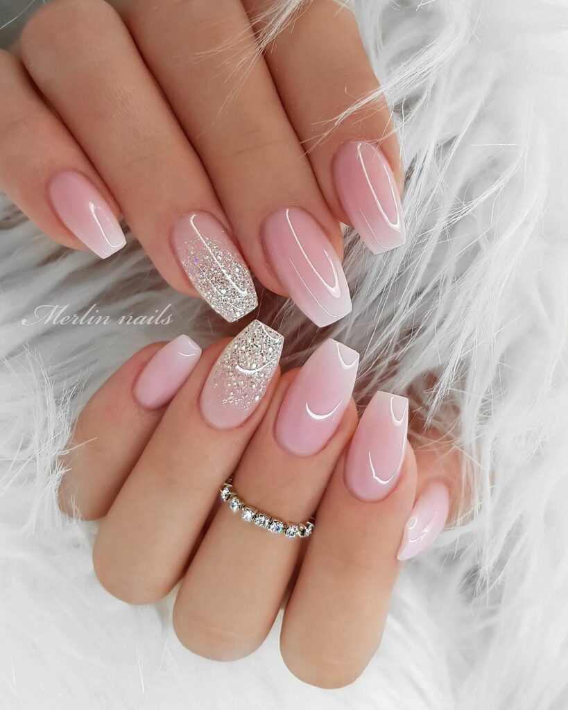 Silver Tips rose gold nails