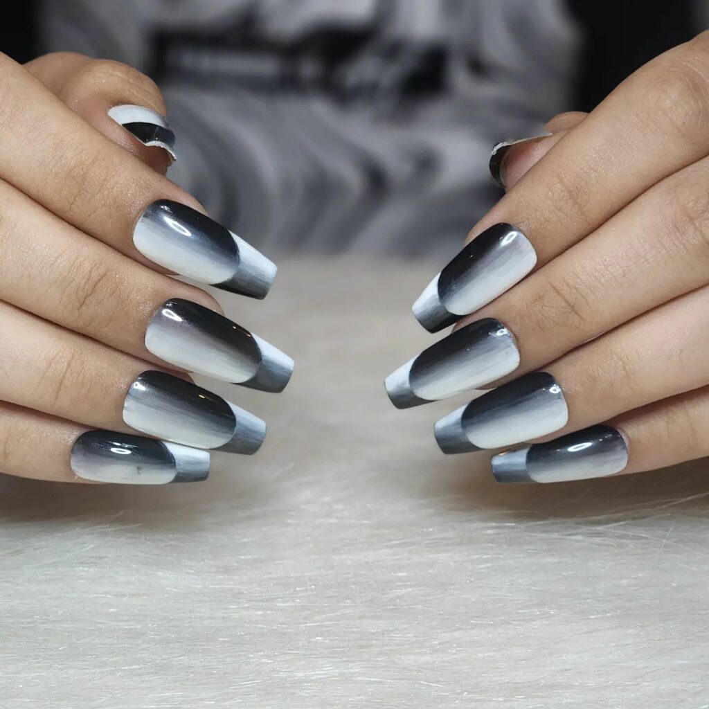 Silver and Black Ombré Nails