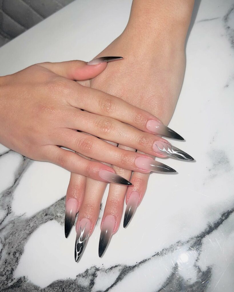 Silver and Black Ombré Nails