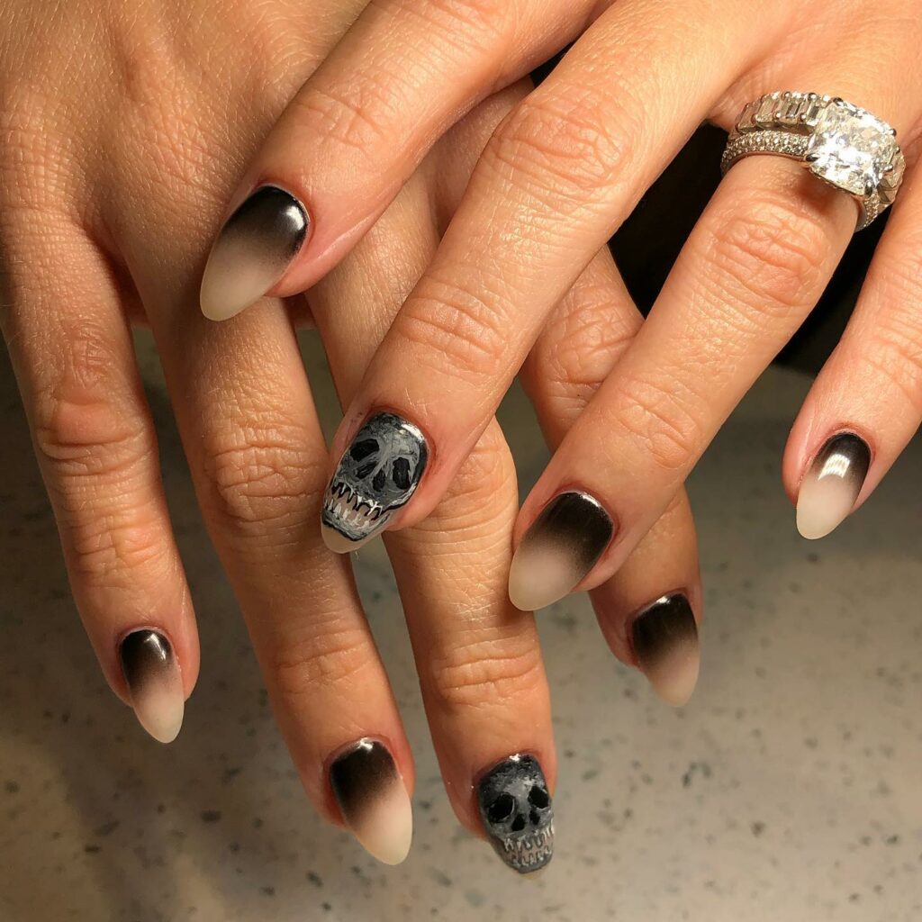 Skull and Black Ombré Nails