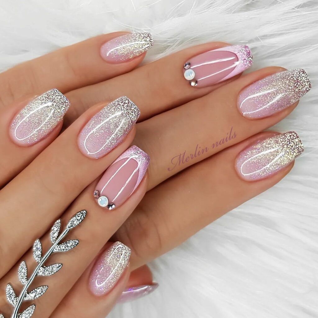 Snowflake Short French Nails