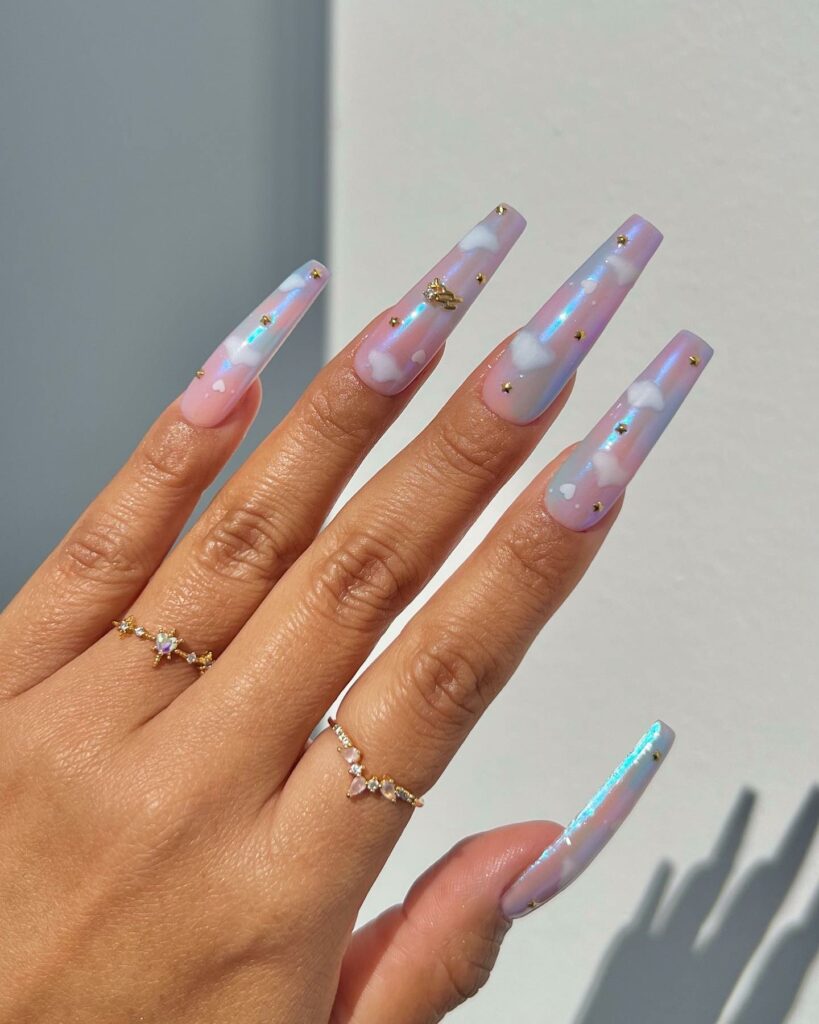 Sparkling Acrylic Cloud Nails
