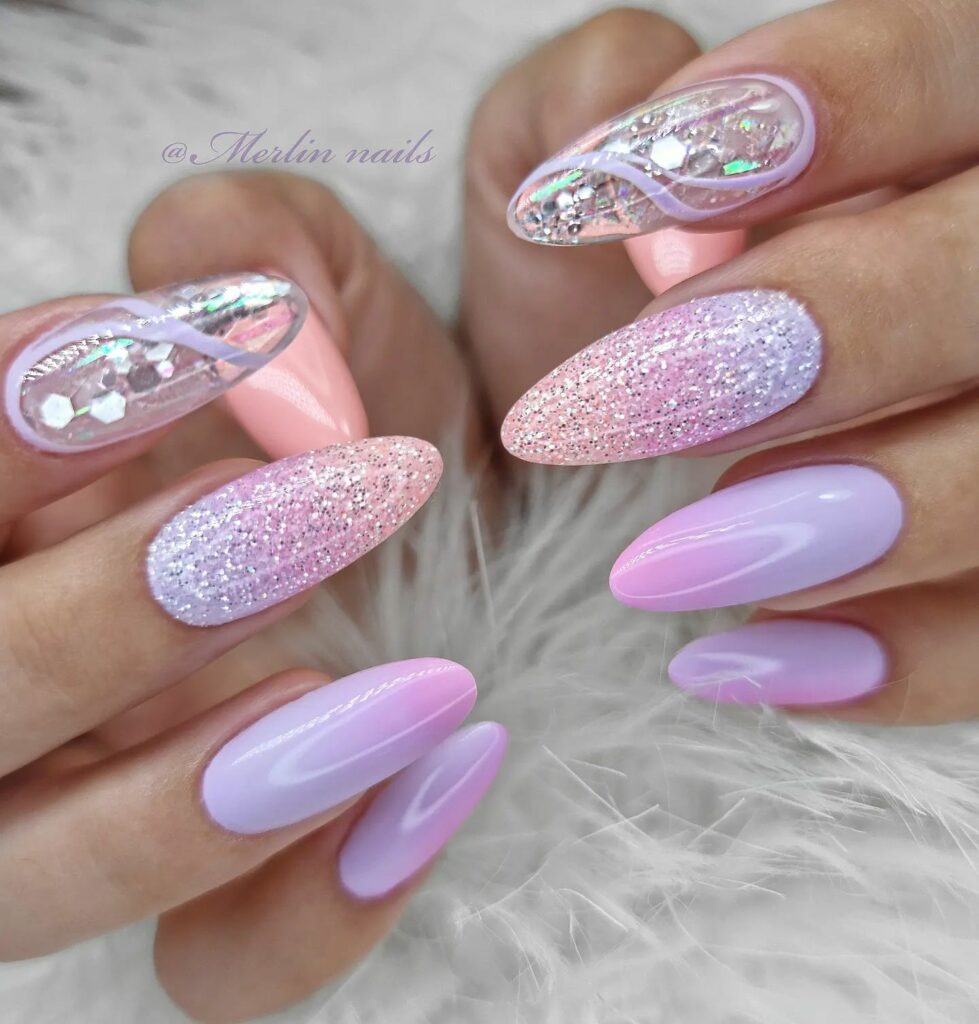 Sparkly Lavender Mermaid Nails