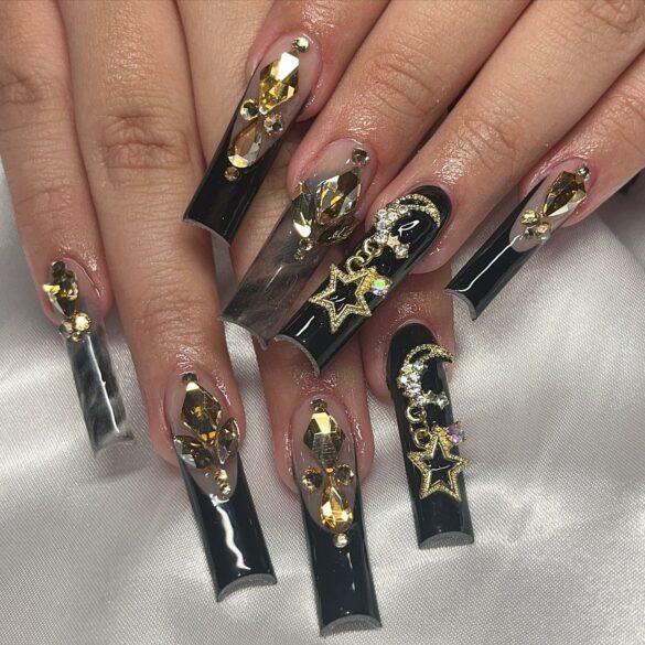 65 Latest Black and Gold Nail Designs To Try In 2023! - alexie
