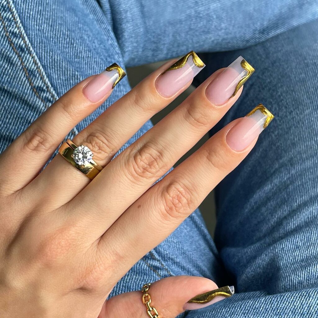 Square Gold French Nails