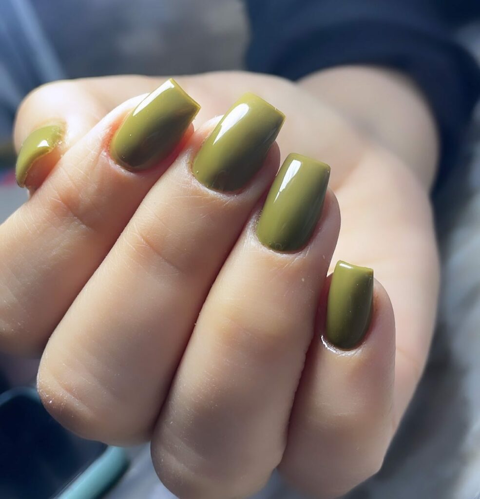 Olive Green on Short Nails