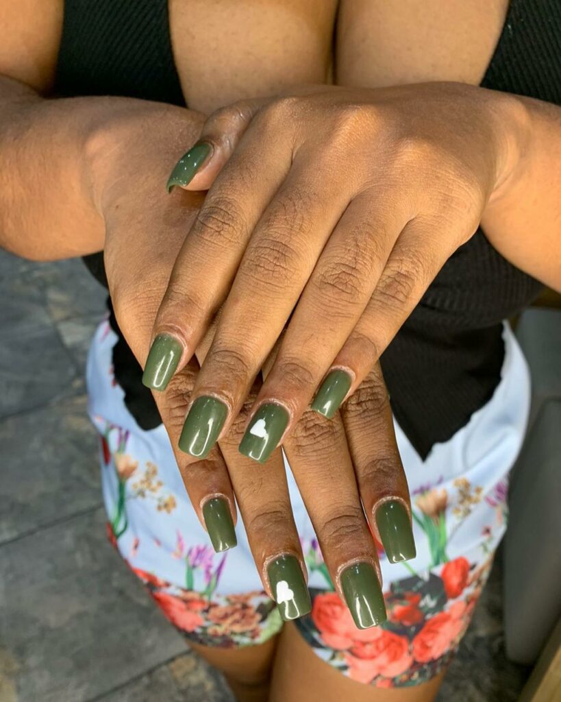 Square Olive Green Nails