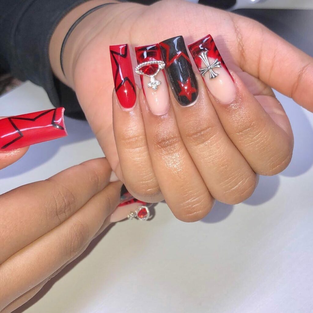 Star Red Acrylic Nails