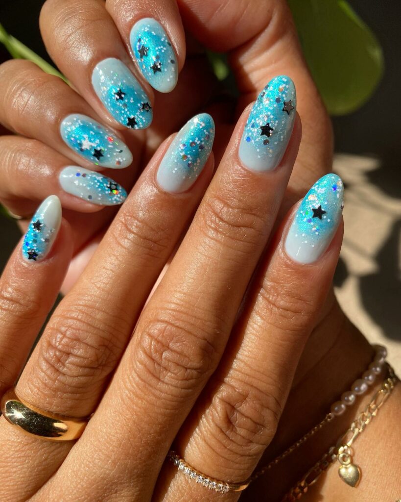Starry Teal Nails