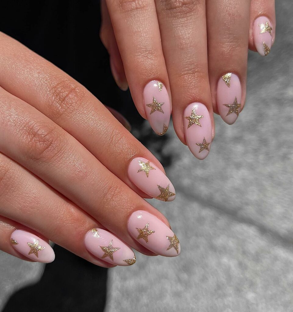 Stars rose gold nails