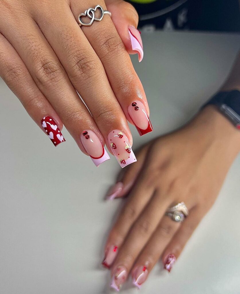 Strawberry Square French Nails