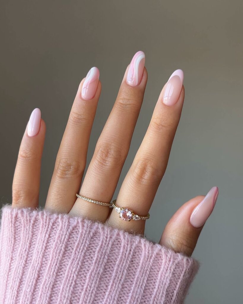Swirl Designs on Nude Pink Nails