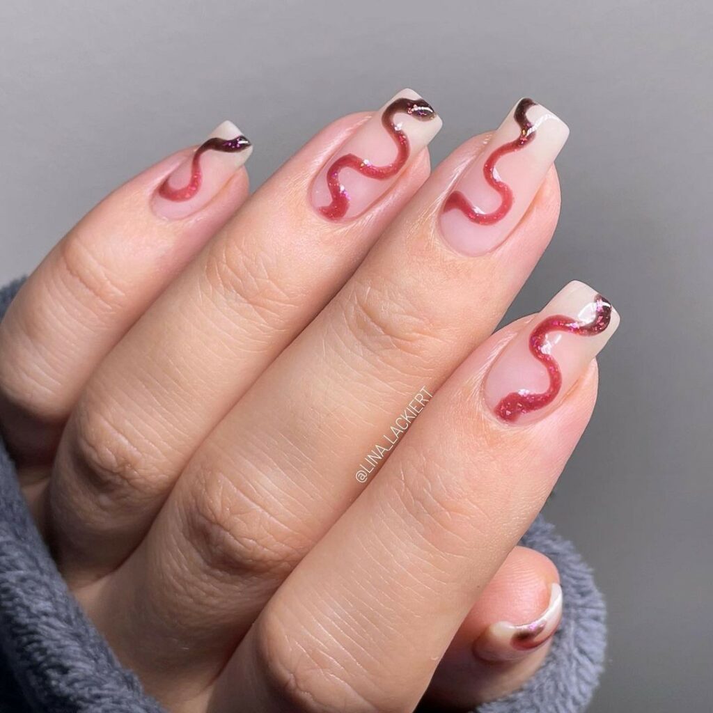 Swirls Black and Red nails