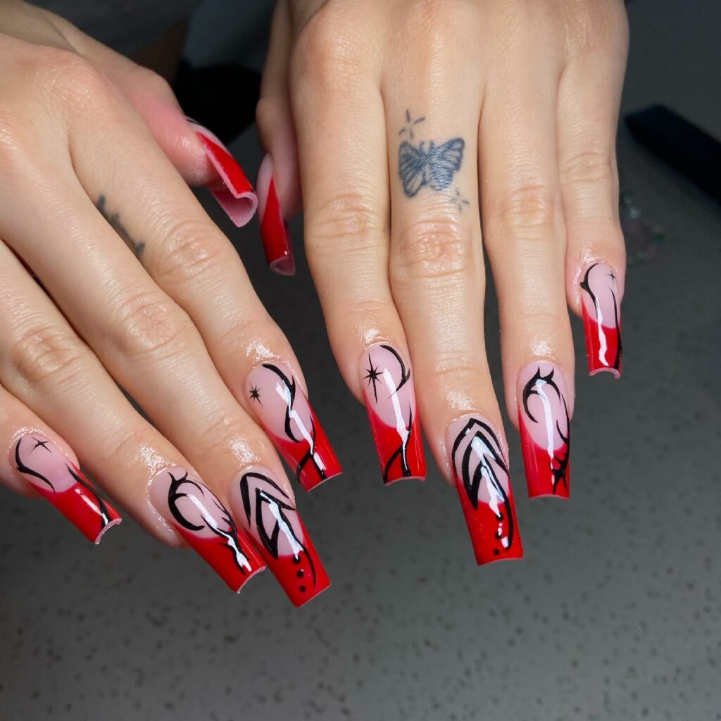 Tribal Black and Red nails