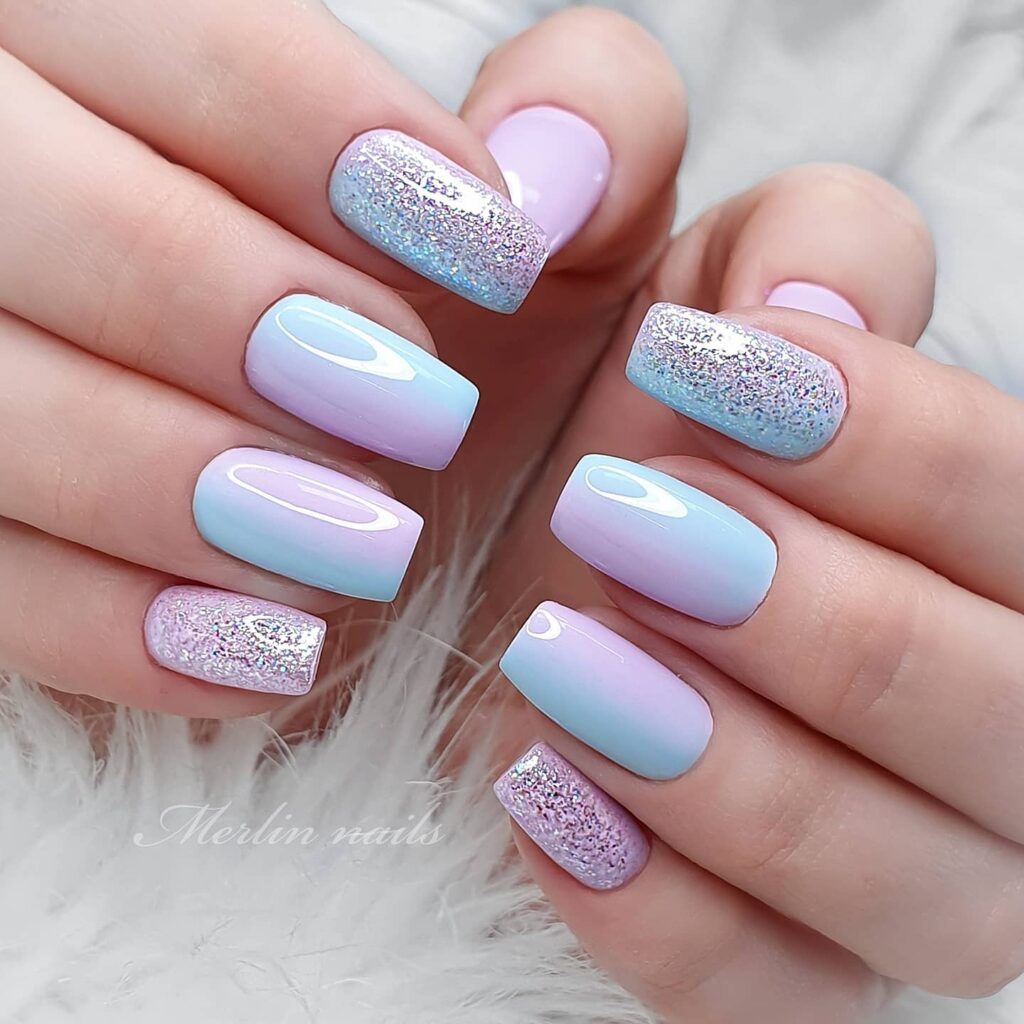 Tropical blue ombre nails