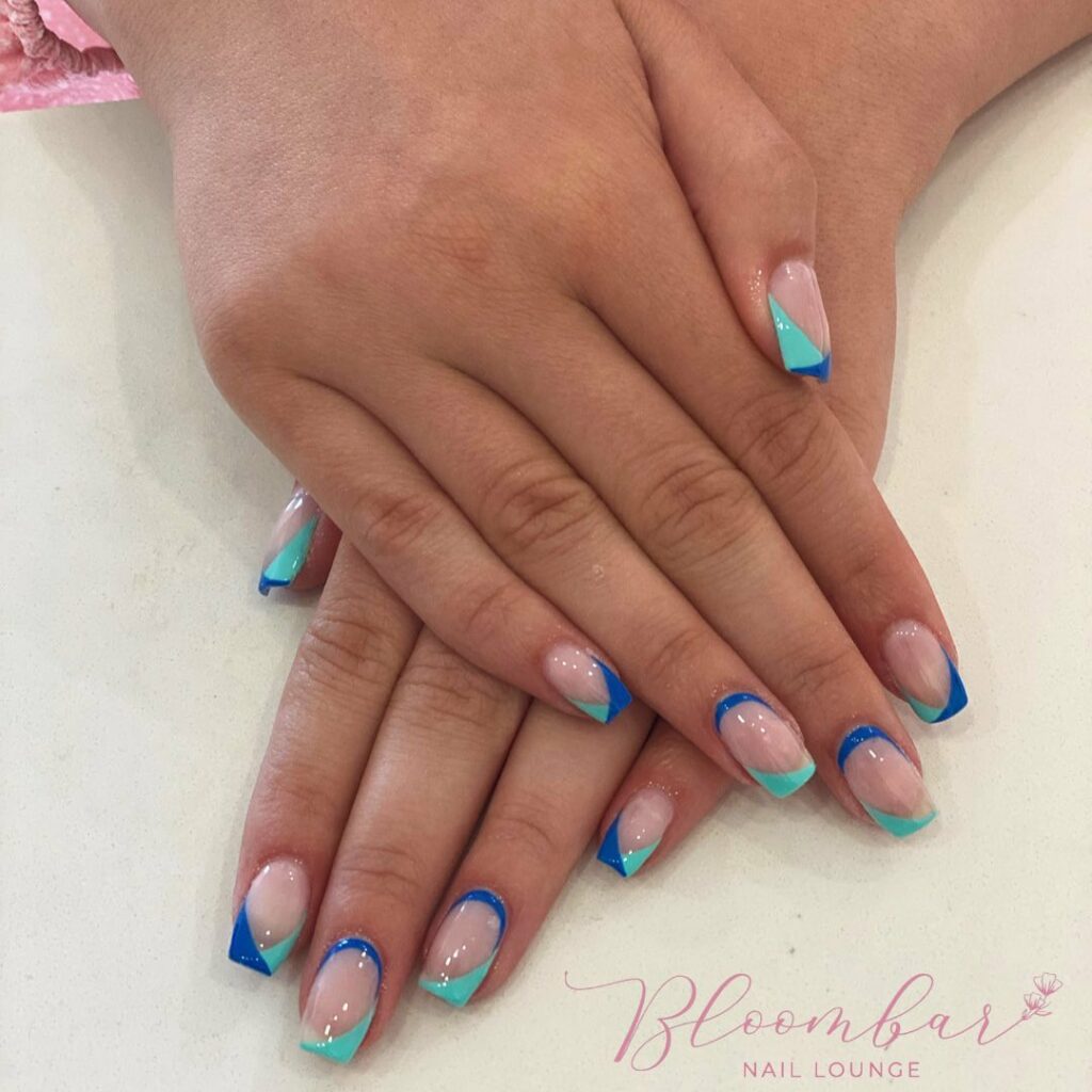 Two-Toned Blue Short French Nails
