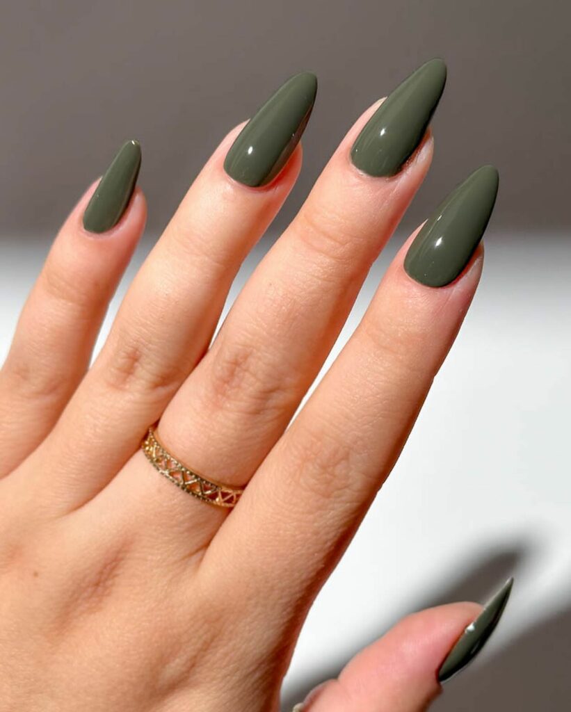 Understated Elegance in Mossy Green Nails