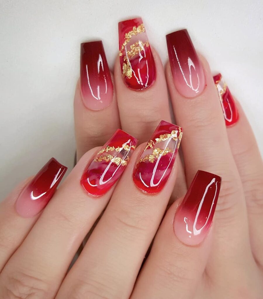 Romantic Valentines Red and Gold Nails