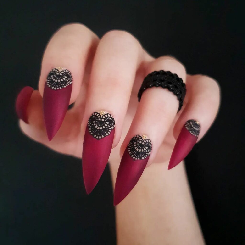 Velvet Black and Red nails