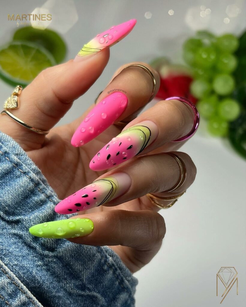 Vibrant Watermelon-Inspired Nail Artistry