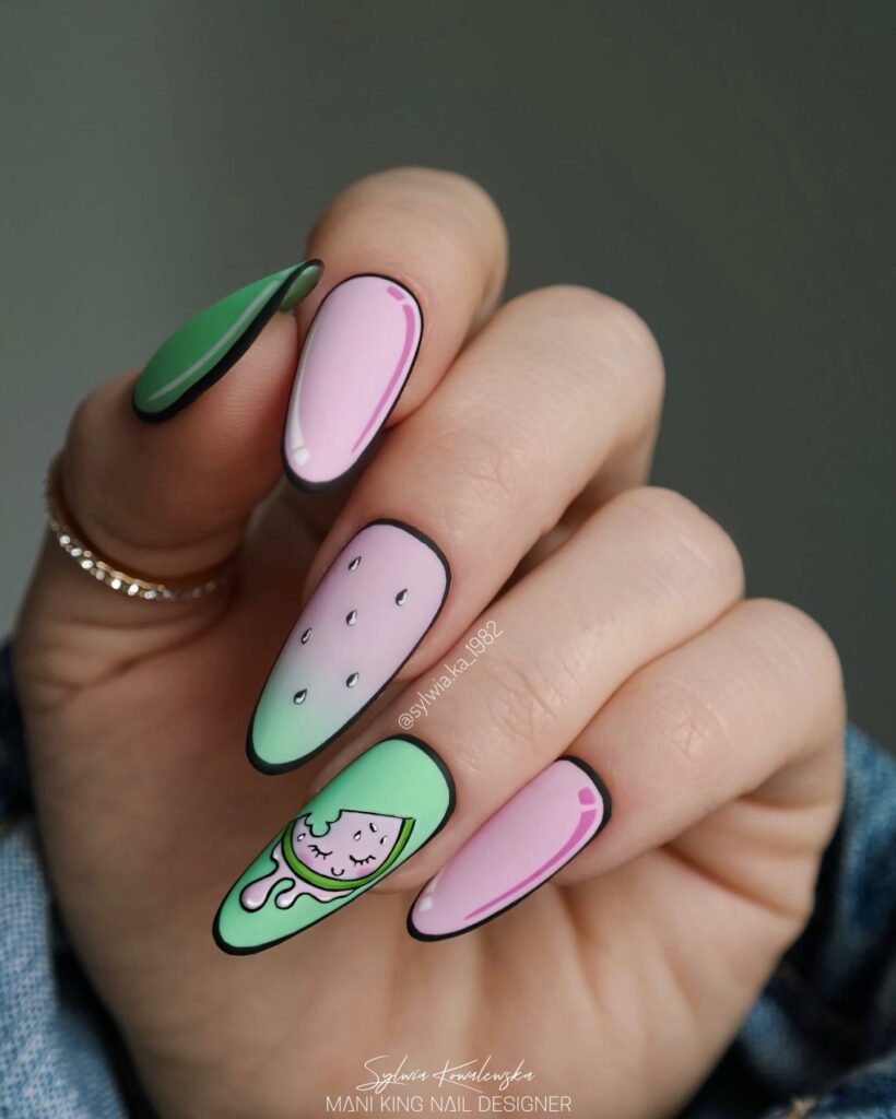 Juicy Watermelon Cartoon Nails