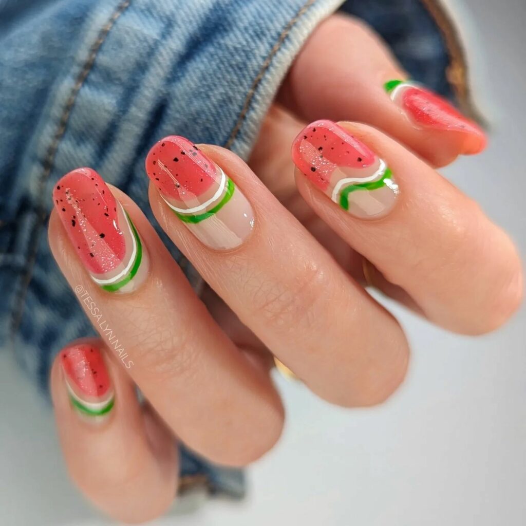 Watermelon Slices Nail Design
