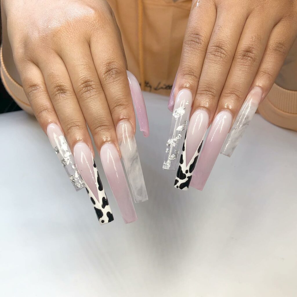 Pink Acrylic Nails with Crystal Embeds