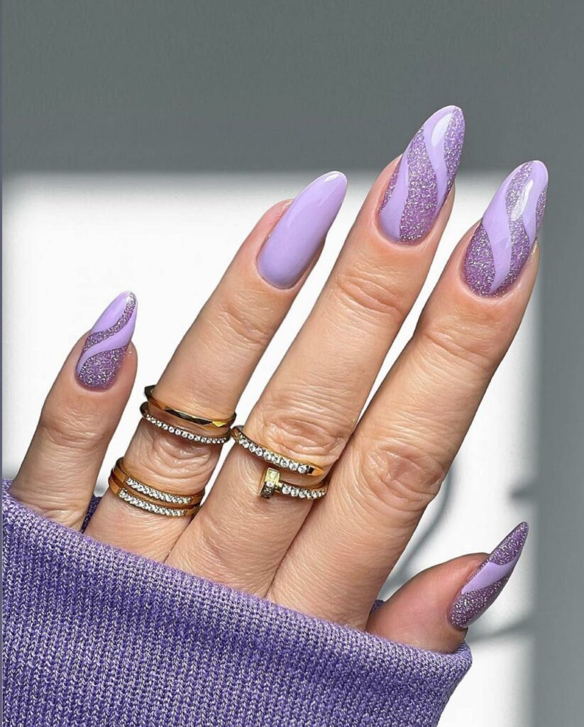 White Chevron Light Purple nails